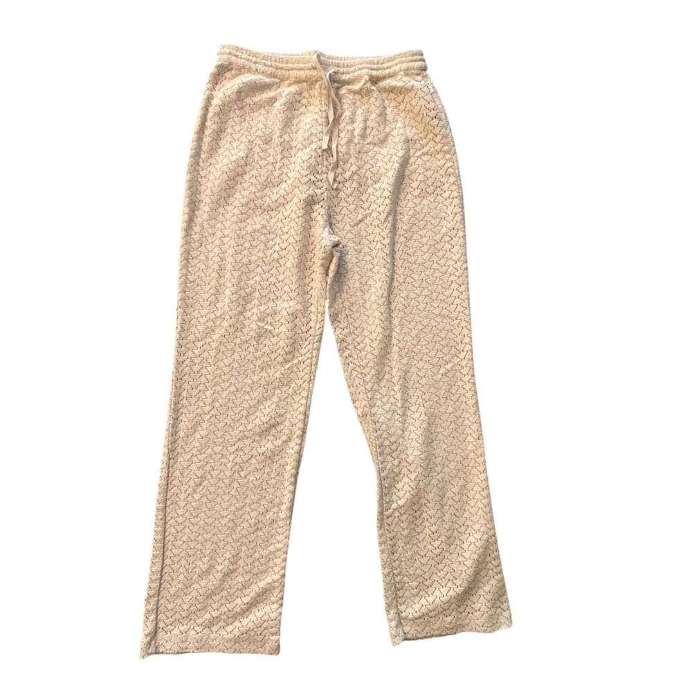 Roxy Cream Beige Textured Knit Lounge Pants Drawstring‎ Straight Leg Small